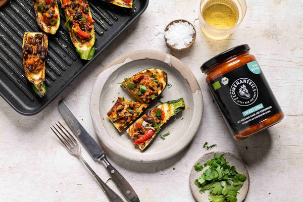 Gegrillte Zucchini mit Sweet Chili Gemüse Füllung - Löwenanteil