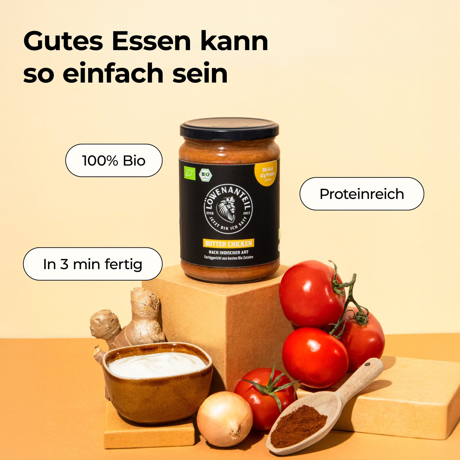 Butter Chicken von Löwenanteil – Proteinreich, 100% Bio und in 3 Min fertig