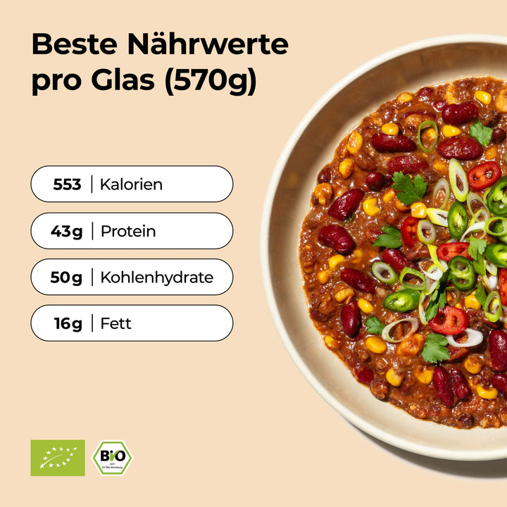 Chipotle Chili von Löwenanteil mit 43g Protein – Beste Nährwerte im Glas